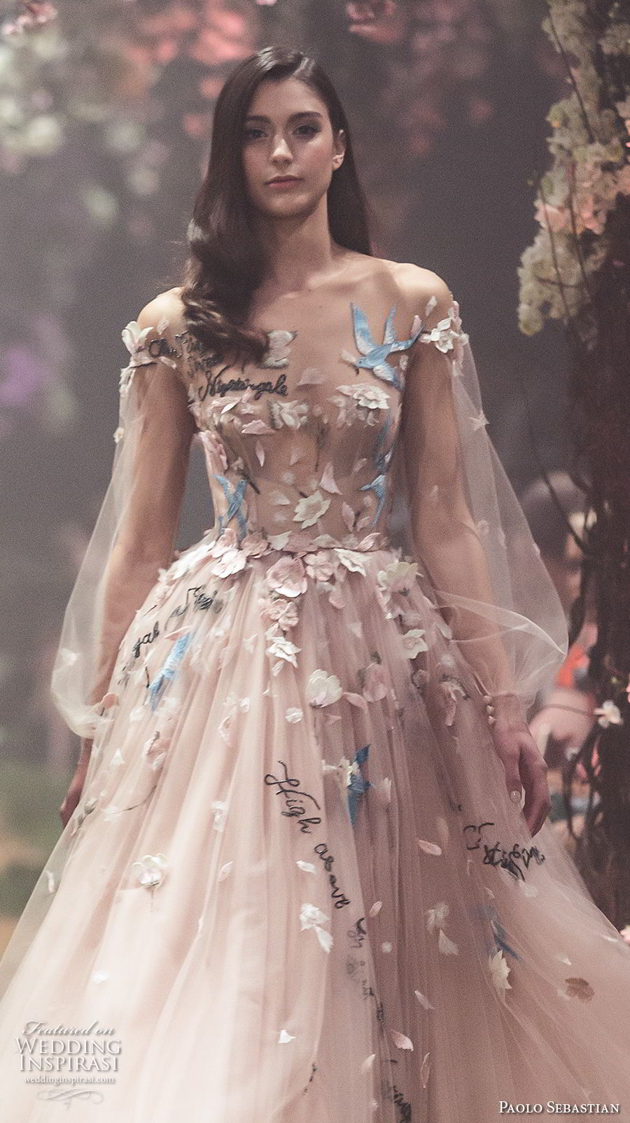 paolo sebastian spring 2018 couture long bishop sleeves illusion jewel sweetheart neck full embellishment romantic blush color tea length short wedding dress (18) zv paolo sebastian spring 2018 couture long bishop sleeves illusion jewel sweetheart neck full embellishment romantic blush color tea length short wedding dress (18) zv