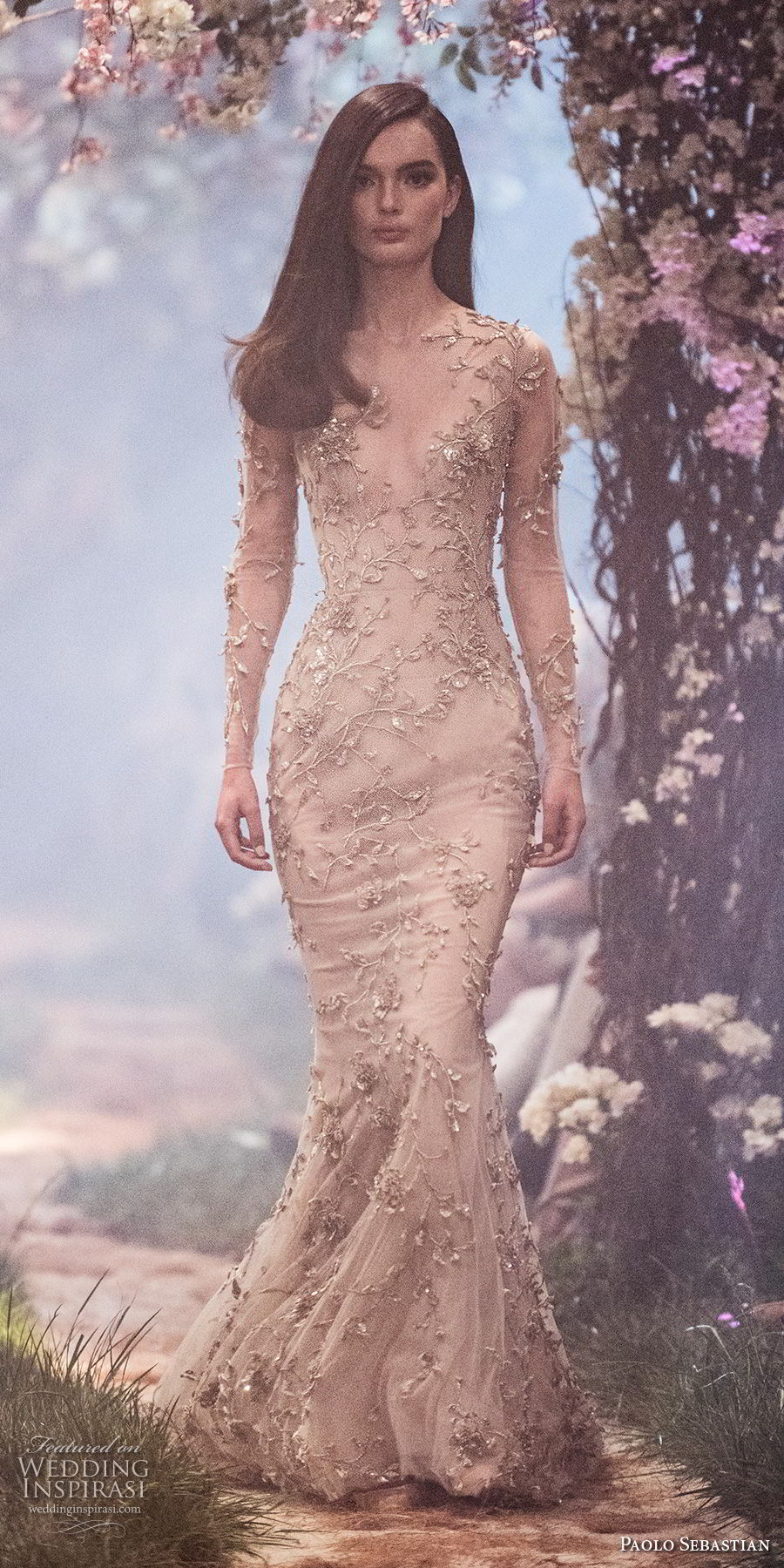paolo sebastian spring 2018 couture long sleeves deep v neck full embellishment elegant champagne color mermaid wedding dress (24) mv paolo sebastian spring 2018 couture long sleeves deep v neck full embellishment elegant champagne color mermaid wedding dress (24) mv