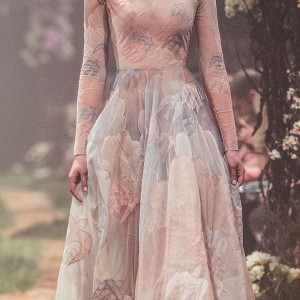 paolo sebastian spring 2018 couture long sleeves high neck prints romantic colored soft a  line wedding dress (13) mv