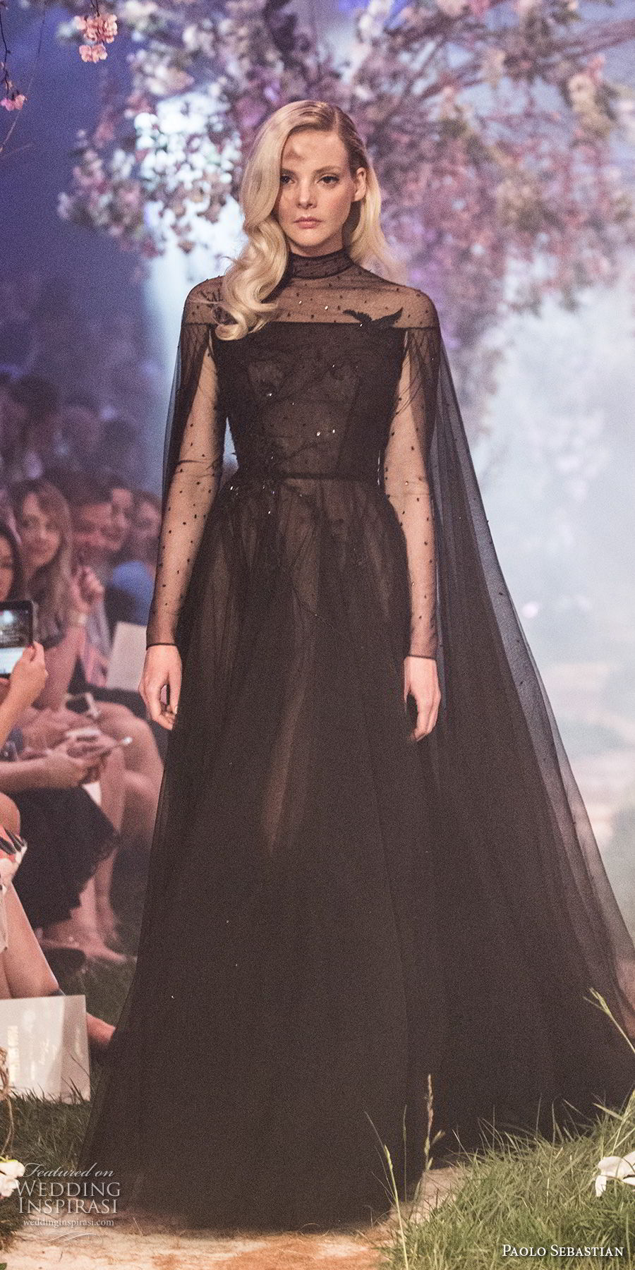 paolo sebastian spring 2018 couture long sleeves illusion high neck lightly embellished bodice elegant black soft a line wedding dress (26) mv paolo sebastian spring 2018 couture long sleeves illusion high neck lightly embellished bodice elegant black soft a line wedding dress (26) mv