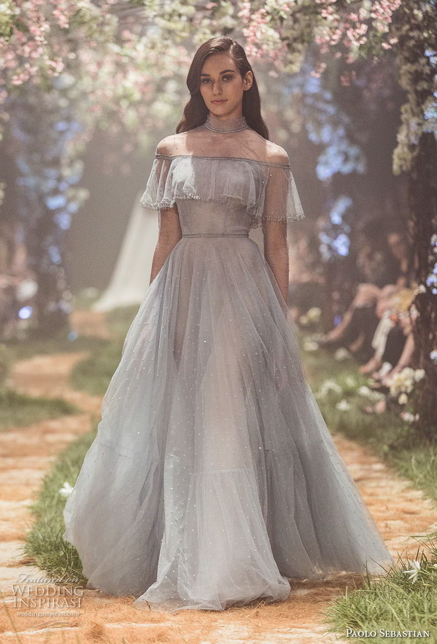 paolo sebastian spring 2018 couture long sleeves illusion high neck straight across neckline light embellishment romantic vintage pastel blue a  line wedding dress (7) mv