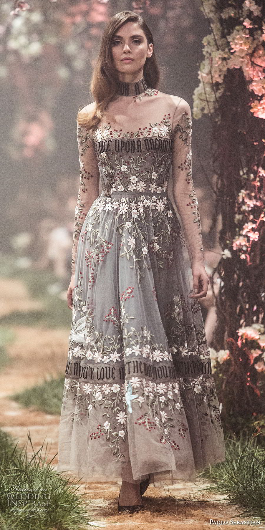 paolo sebastian spring 2018 couture long sleeves illusion high neck sweetheart neckline full embellishment romantic colored knee length a line wedding dress (8) mv paolo sebastian spring 2018 couture long sleeves illusion high neck sweetheart neckline full embellishment romantic colored knee length a line wedding dress (8) mv