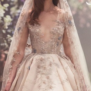 paolo sebastian spring 2018 couture long sleeves illusion jewel v neck heavily embellished bodice princess blush color ball gown a  line wedding dress (1) zv