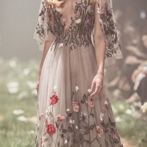 paolo sebastian spring 2018 couture short hanging sleeves illusion bateau v neck full embellishment romantic color wedding dress knee length a  line short wedding dress (9) mv