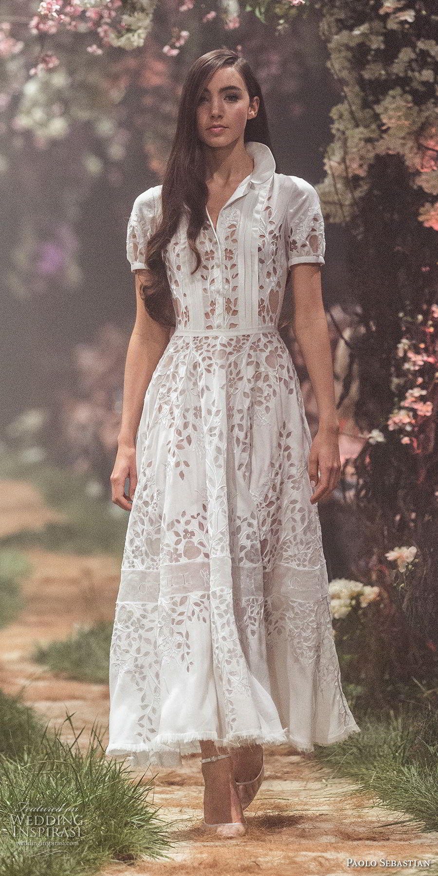 paolo sebastian spring 2018 couture short sleeves collar shirt full embellishment elegant tea length a line wedding dress (21) mv paolo sebastian spring 2018 couture short sleeves collar shirt full embellishment elegant tea length a line wedding dress (21) mv