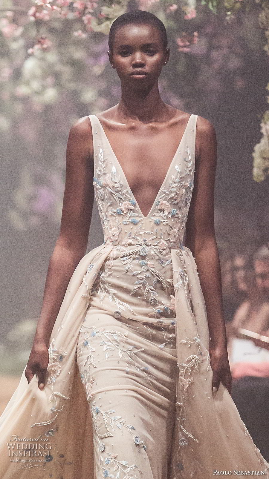 paolo sebastian spring 2018 couture sleeveless deep v neck heavily embellished bodice elegant champagne color sheath wedding dress a line overskirt (12) zv paolo sebastian spring 2018 couture sleeveless deep v neck heavily embellished bodice elegant champagne color sheath wedding dress a line overskirt (12) zv