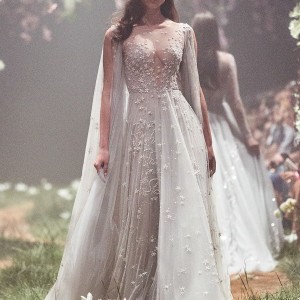 paolo sebastian spring 2018 couture sleeveless illusion bateau v neck full embellishment drape elegant grecian pastel blue color romantic soft a  line wedding dress (3) mv