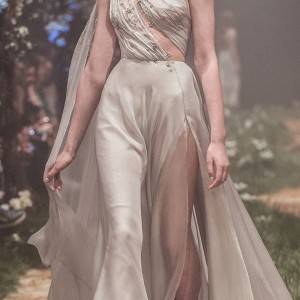 paolo sebastian spring 2018 couture sleeveless one shoulder ruched bodice side slit soft a  line wedding dress (10) mv