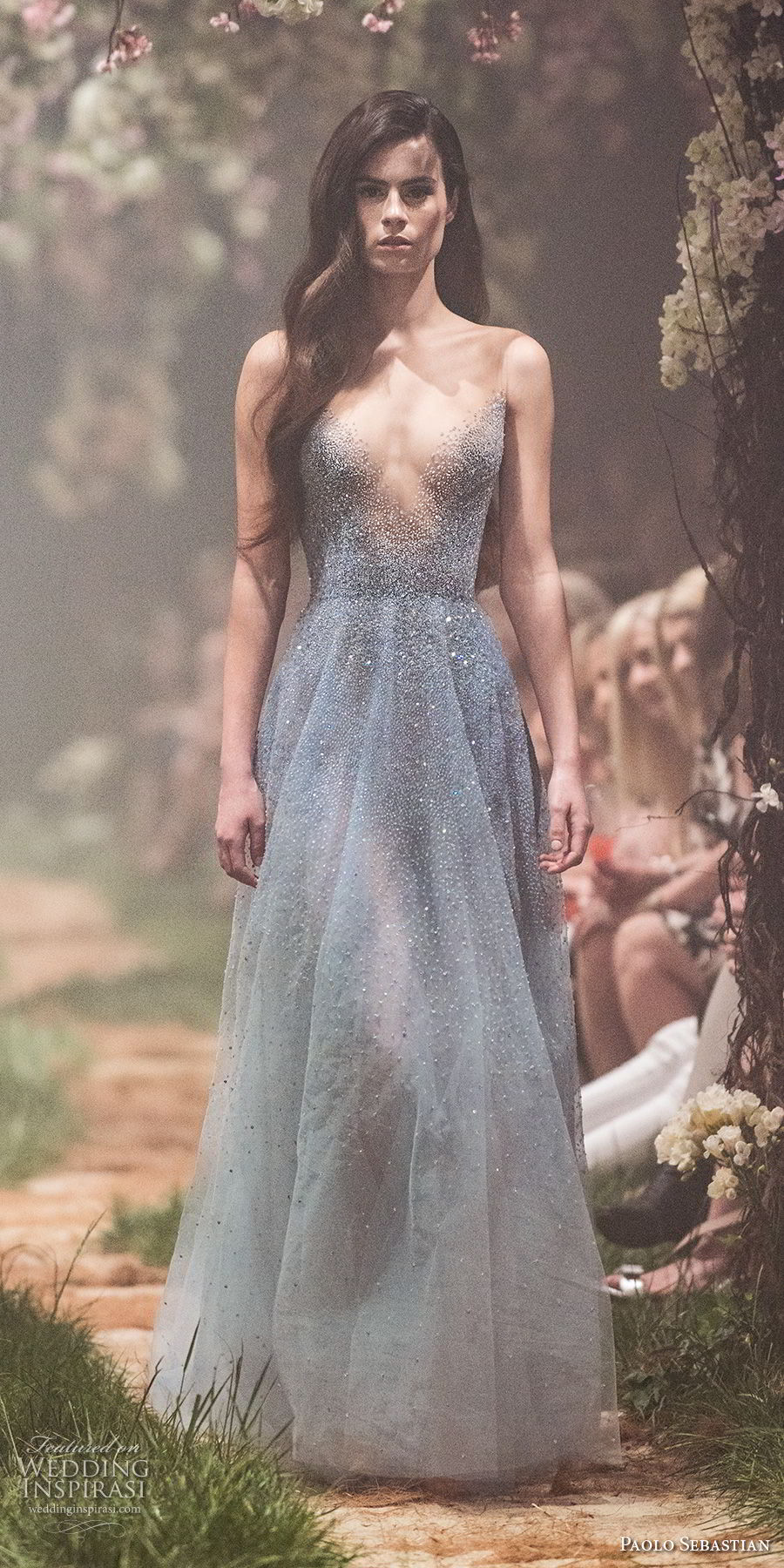 paolo sebastian spring 2018 couture sleeveless v neck heavily embellished bodice elegant blue color modified a  line wedding dress (23) mv