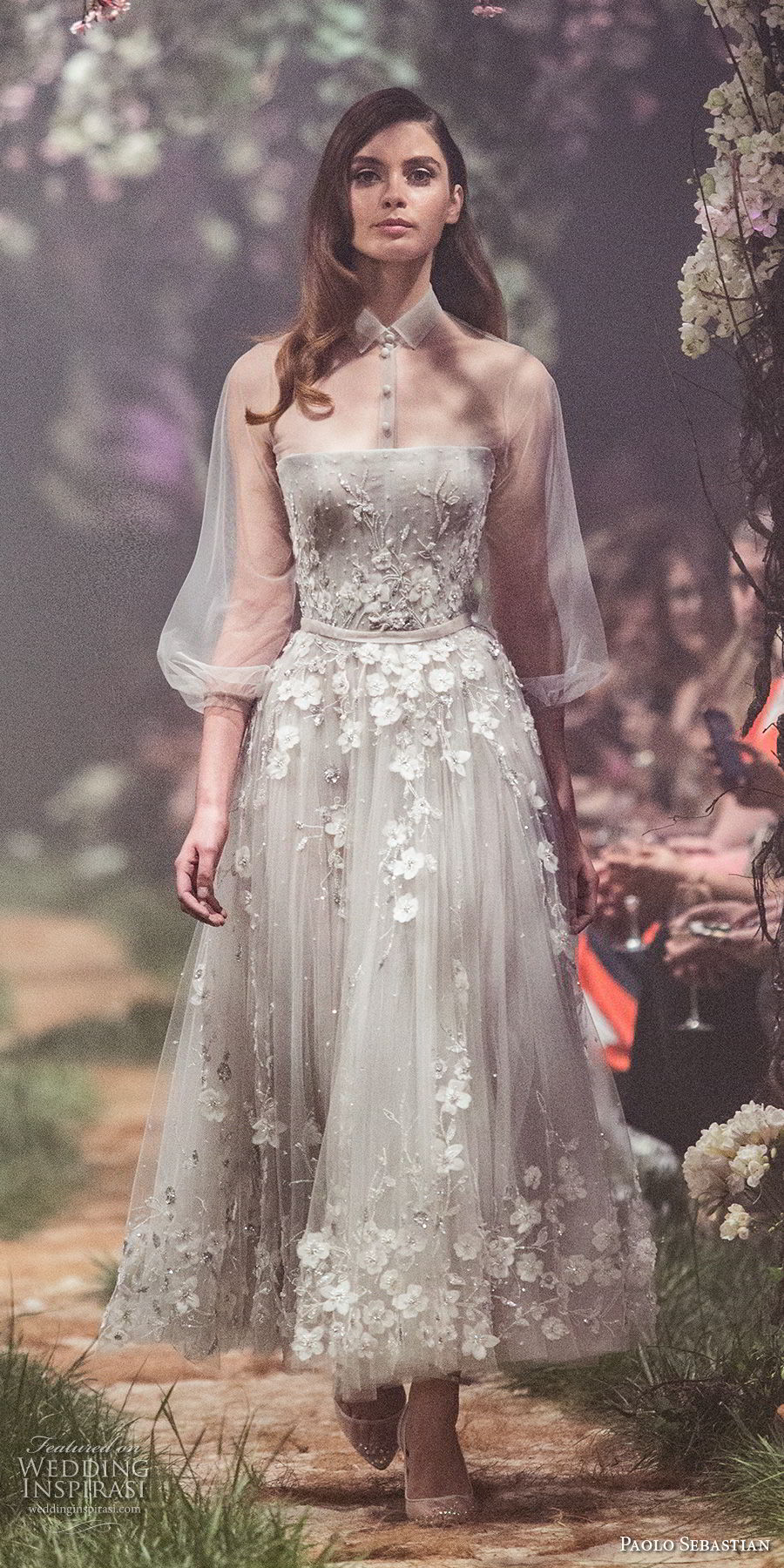 paolo sebastian spring 2018 couture three quarter bishop sleeves collar shirt full embellishment romantic gray tea length short wedding dress (22) mv paolo sebastian spring 2018 couture three quarter bishop sleeves collar shirt full embellishment romantic gray tea length short wedding dress (22) mv