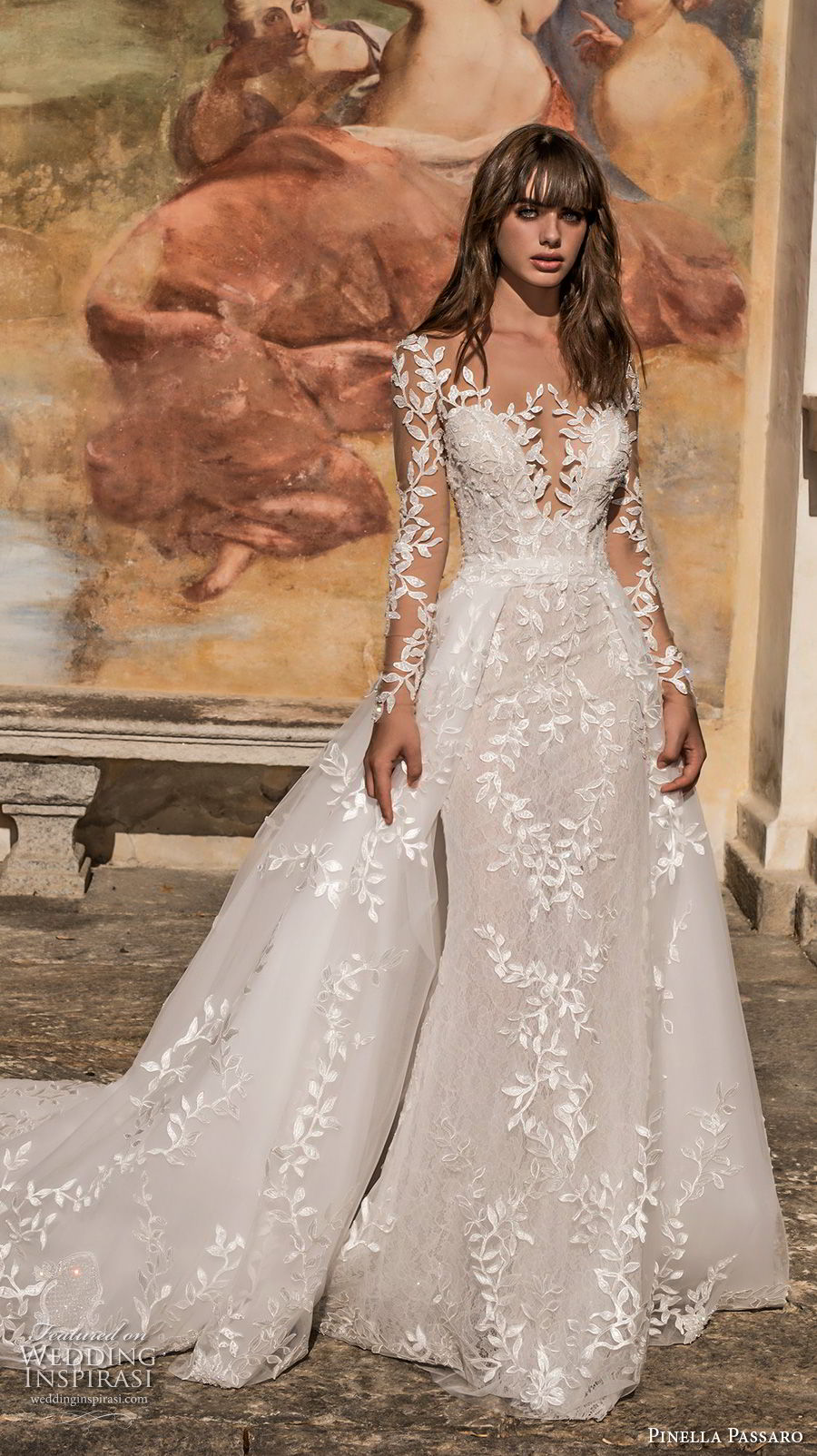 pinella passaro 2018 bridal long sleeves deep plunging sweetheart neck full embellishment princess romantic fit and flare wedding dress a line overskirt long train (15) mv pinella passaro 2018 bridal long sleeves deep plunging sweetheart neck full embellishment princess romantic fit and flare wedding dress a line overskirt long train (15) mv