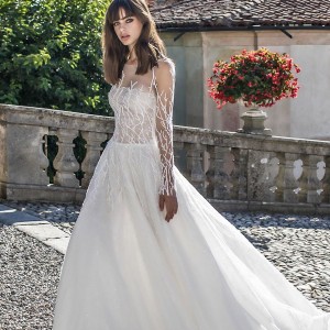 pinella passaro 2018 bridal long sleeves illusion bateau straight across neckline heavily embellished bodice romantic a  line wedding dress covered embellished back sweep train (11) mv