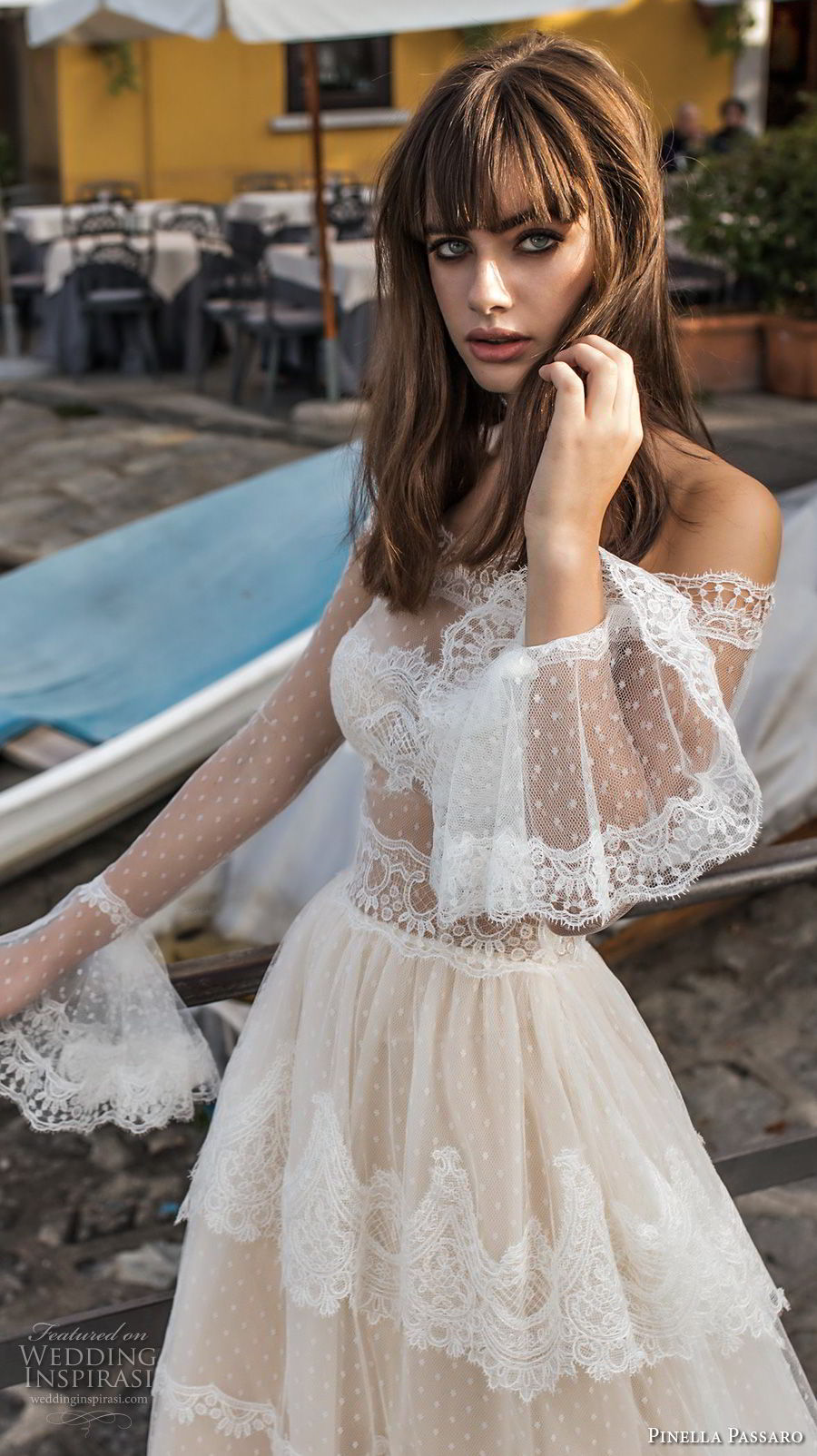 pinella passaro 2018 bridal off the shoulder long poet sleeves straight across neckline lace romantic a line wedding dress lace back chapel train (3) zv pinella passaro 2018 bridal off the shoulder long poet sleeves straight across neckline lace romantic a line wedding dress lace back chapel train (3) zv