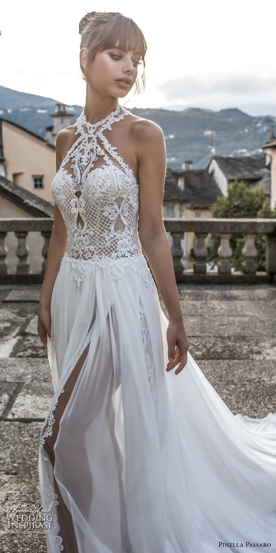 pinella passaro 2018 bridal sleeveless halter neck sweetheart neckline heavily embellished bodice side slit romantic soft a line wedding dress rasor back chapel train (10) mv pinella passaro 2018 bridal sleeveless halter neck sweetheart neckline heavily embellished bodice side slit romantic soft a line wedding dress rasor back chapel train (10) mv