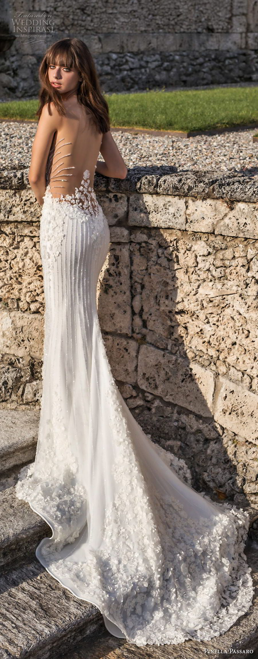 pinella passaro 2018 bridal sleeveless illusion scoop deep plunging sweetheart full embellishment elegant sheath fit and flare wedding dress chapel train (16) bv
