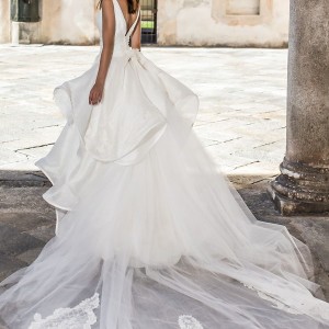 pinella passaro 2018 bridal sleeveless v neck wrap over bodice simple romantic peplum princess ball gown a  line wedding dress open v back royal train (13) bv