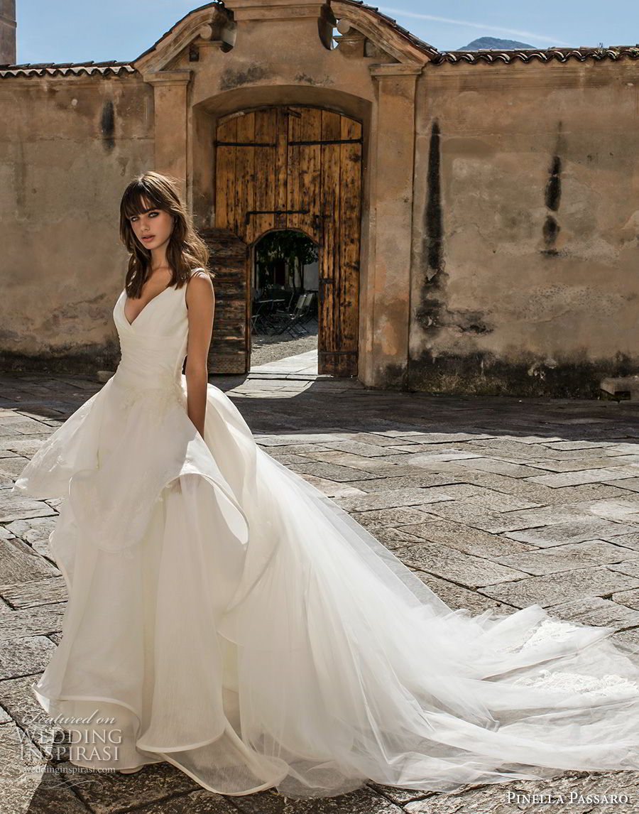 pinella passaro 2018 bridal sleeveless v neck wrap over bodice simple romantic peplum princess ball gown a line wedding dress open v back royal train (13) mv pinella passaro 2018 bridal sleeveless v neck wrap over bodice simple romantic peplum princess ball gown a line wedding dress open v back royal train (13) mv