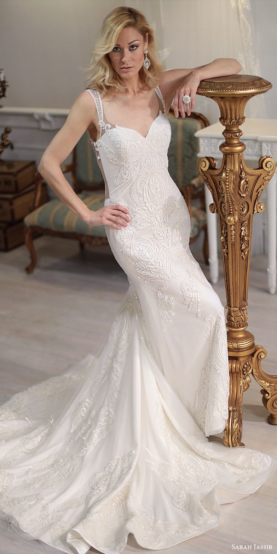 sarah jassir bridal 2018 sleeveless illusion straps sweetheart heavily embellished wedding dress (maya) mv chapel train elegant