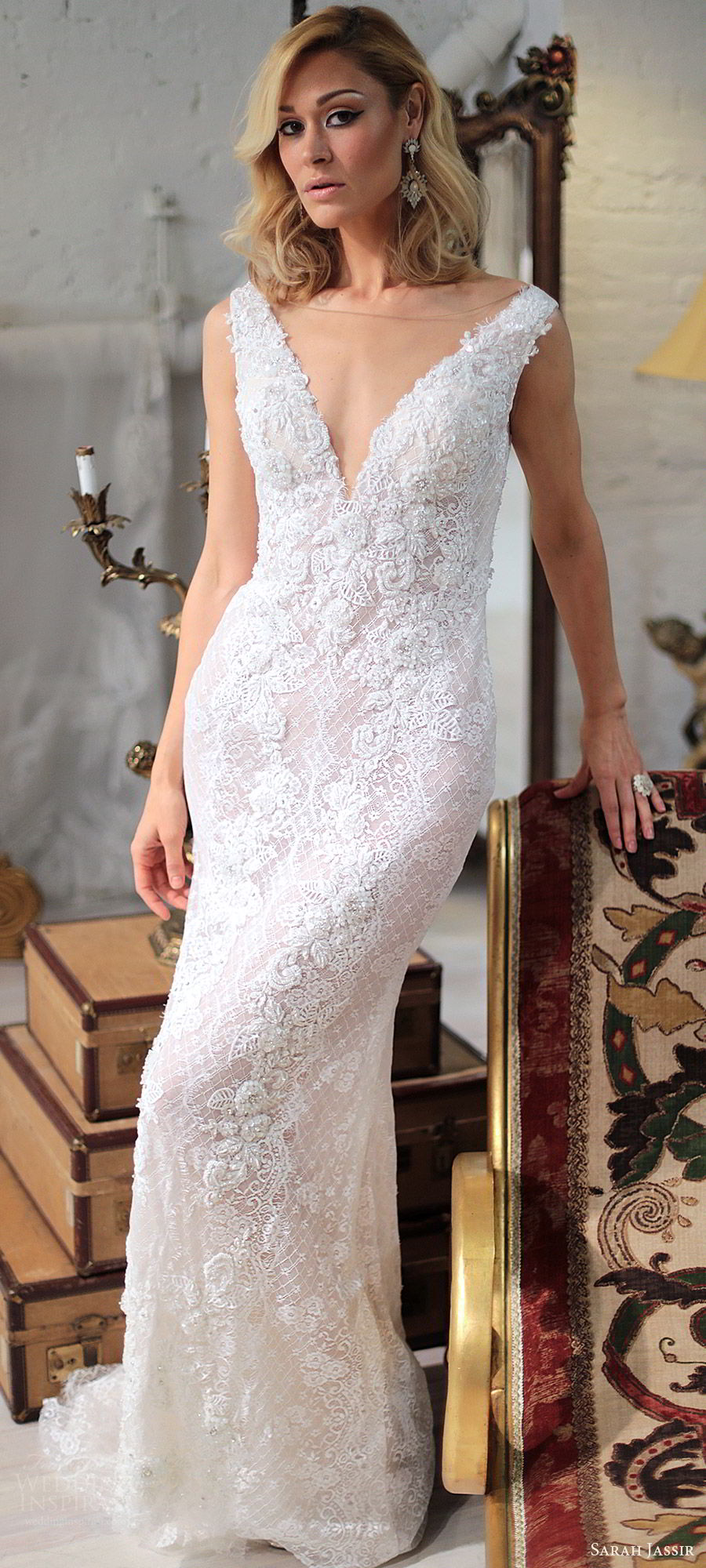 sarah jassir bridal 2018 sleeveless thick straps v neck lace sheath wedding dress (daria) mv elegant