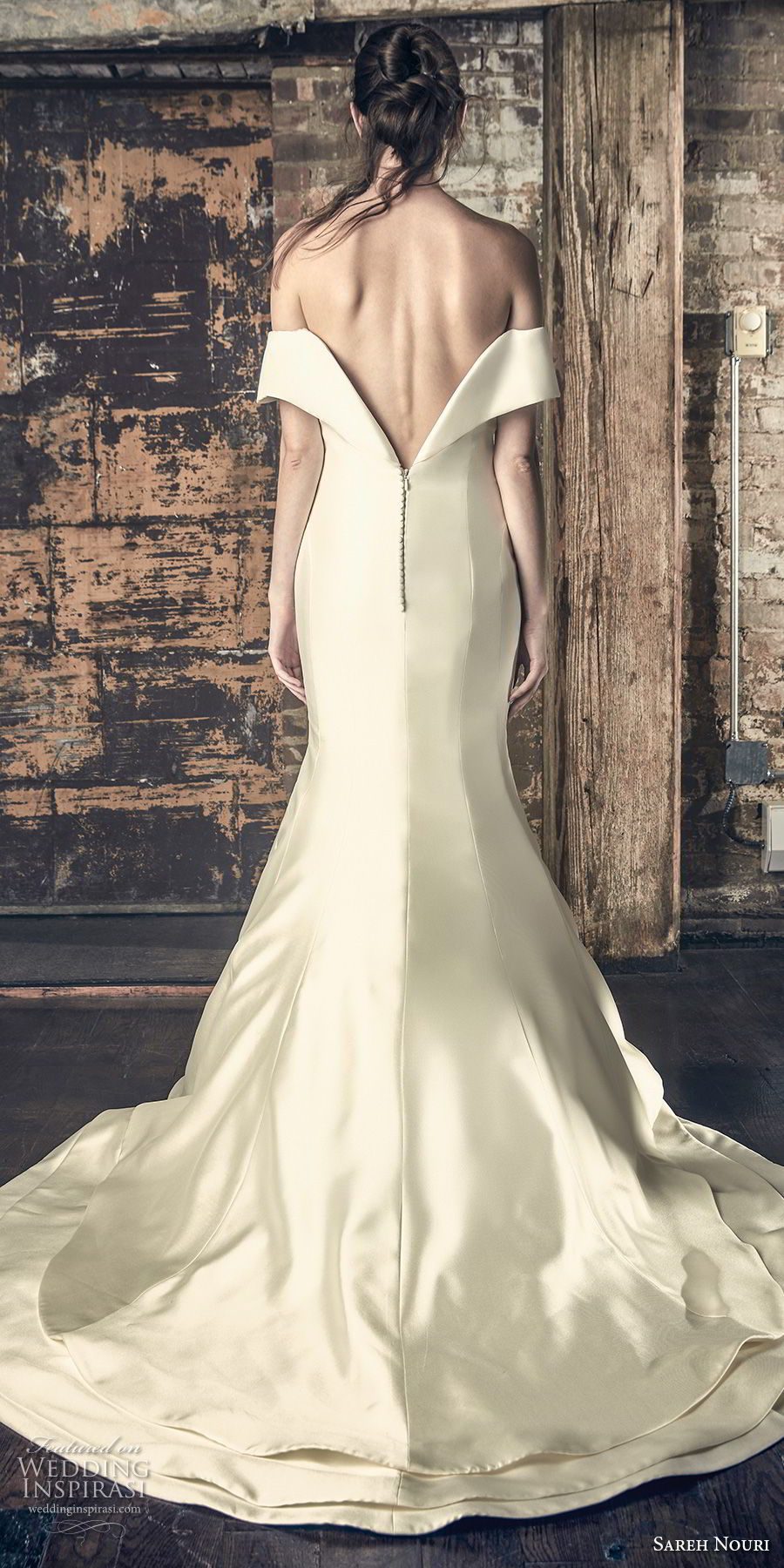 sareh nouri fall 2018 bridal off the shoulder straight across neckline simple clean classic mermaid wedding dress chapel train (2) bv sareh nouri fall 2018 bridal off the shoulder straight across neckline simple clean classic mermaid wedding dress chapel train (2) bv