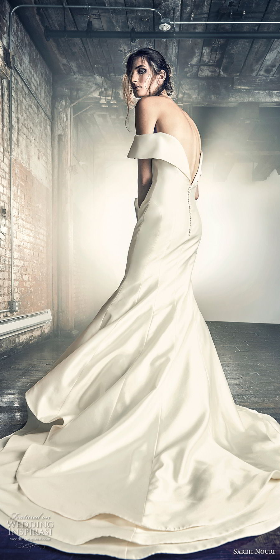 sareh nouri fall 2018 bridal off the shoulder straight across neckline simple clean classic mermaid wedding dress chapel train (2) bv sareh nouri fall 2018 bridal off the shoulder straight across neckline simple clean classic mermaid wedding dress chapel train (2) bv