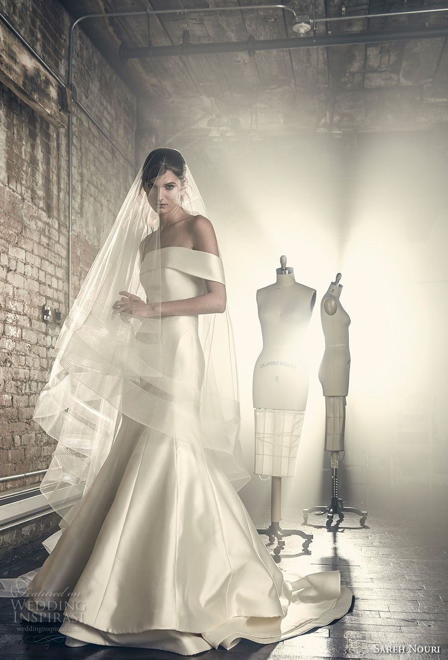 sareh nouri fall 2018 bridal off the shoulder straight across neckline simple clean classic mermaid wedding dress chapel train (2) mv sareh nouri fall 2018 bridal off the shoulder straight across neckline simple clean classic mermaid wedding dress chapel train (2) mv