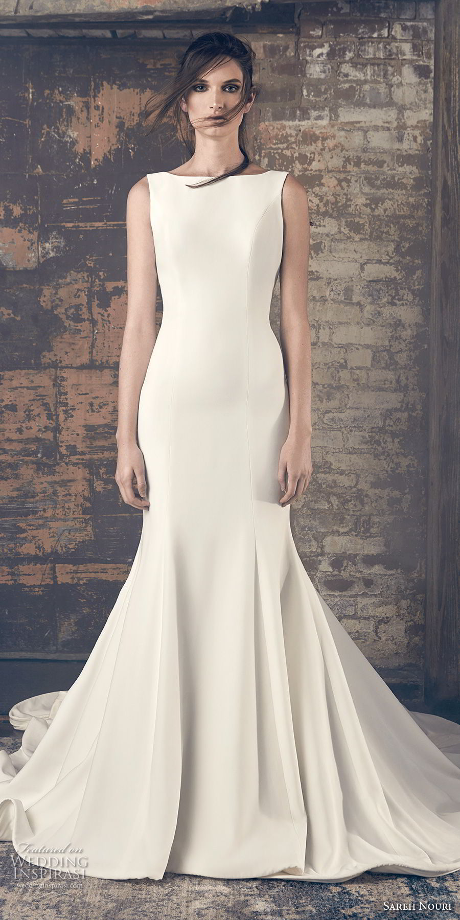sareh nouri fall 2018 bridal sleeveless bateau neck simple clean elegant classy mermaid wedding dress open v back chapel train (8) mv sareh nouri fall 2018 bridal sleeveless bateau neck simple clean elegant classy mermaid wedding dress open v back chapel train (8) mv