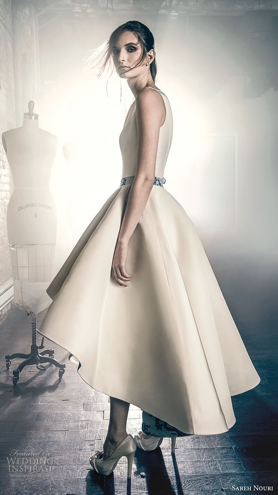 sareh nouri fall 2018 bridal sleeveless bateau neckline simple clean unique chic pretty high low short wedding dress with pockets covered back (1) sdv bv sareh nouri fall 2018 bridal sleeveless bateau neckline simple clean unique chic pretty high low short wedding dress with pockets covered back (1) sdv bv