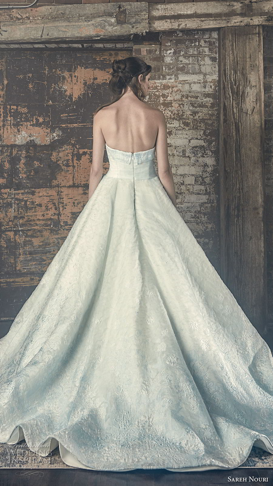 sareh nouri fall 2018 bridal strapless straight across neckline light embellishment romantic a  line wedding dress chapel train (6) bv