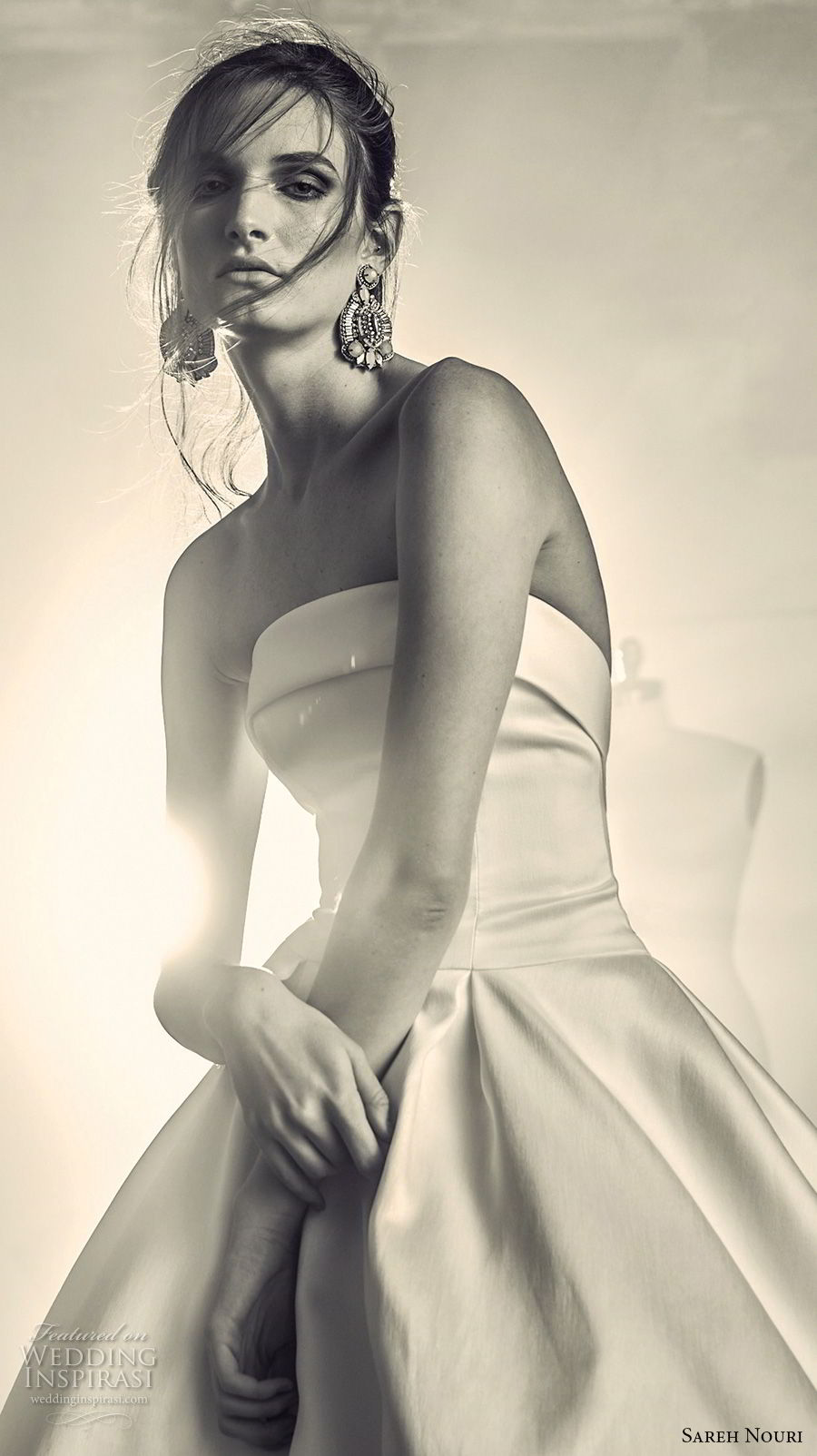sareh nouri fall 2018 bridal strapless straight across neckline simple clean classic elegant a line wedding dress open back chapel train (3) mv sareh nouri fall 2018 bridal strapless straight across neckline simple clean classic elegant a line wedding dress open back chapel train (3) mv