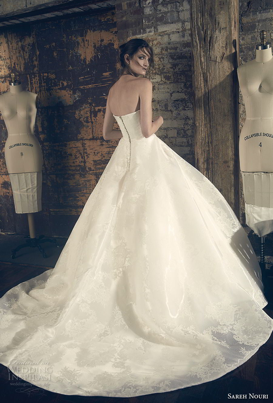 sareh nouri fall 2018 bridal strapless straight across neckline simple elegant romantic a line wedding dress chapel train (7) bv sareh nouri fall 2018 bridal strapless straight across neckline simple elegant romantic a line wedding dress chapel train (7) bv