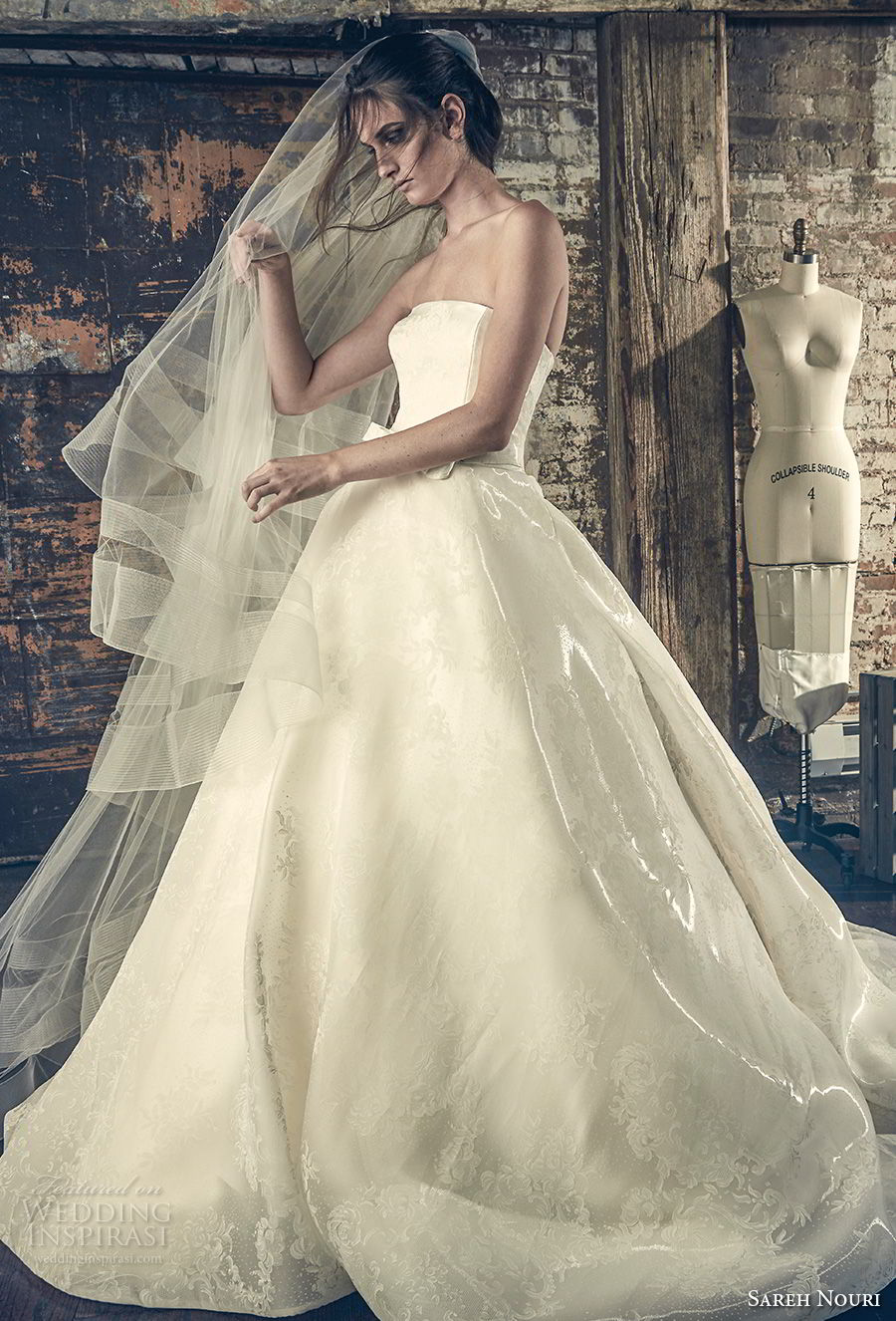 sareh nouri fall 2018 bridal strapless straight across neckline simple elegant romantic a line wedding dress chapel train (7) mv sareh nouri fall 2018 bridal strapless straight across neckline simple elegant romantic a line wedding dress chapel train (7) mv