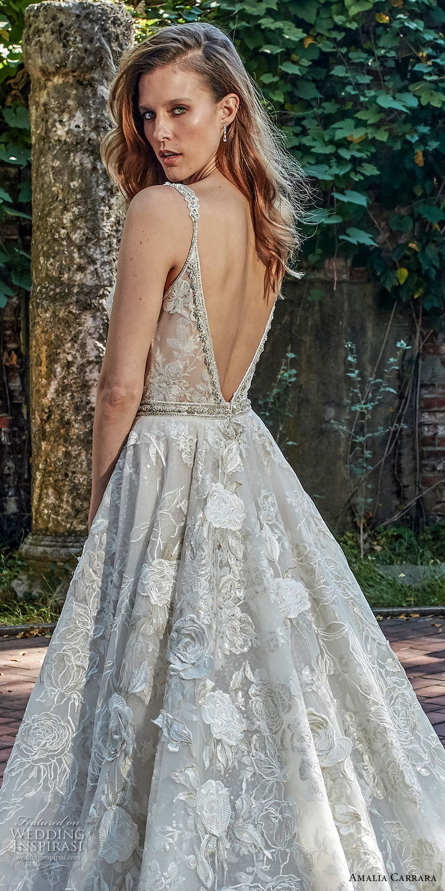 amalia carrara spring 2018 bridal sleeveless deep plunging v neck full embellishment sexy romantic a  line wedding dress open v back chapel train (3) zbv