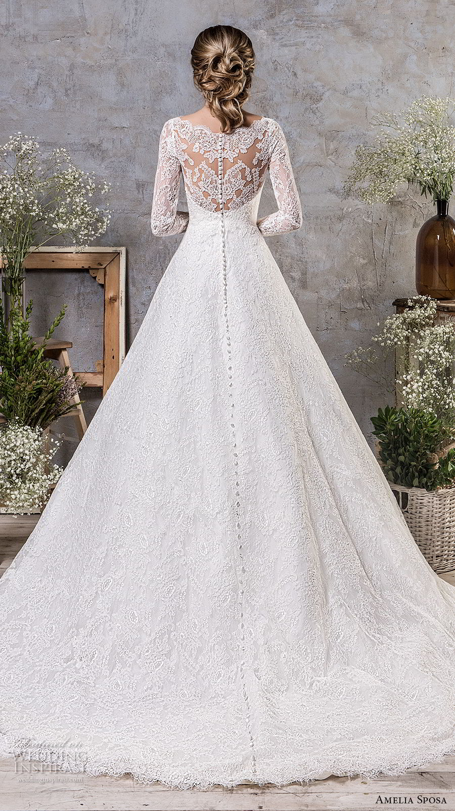 amelia sposa fall 2018 bridal long sleeves illusion jewel sweetheart neckline full embellishment elegant princess a  line wedding dress lace back chapel train (17) bv