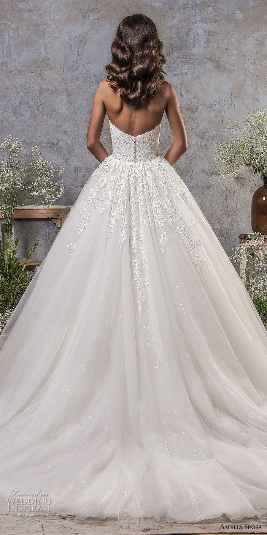 amelia sposa fall 2018 bridal off the shoulder sweetheart neckline heavily embellished bodice romantic princess ball gown a  line wedding dress chapel train (1) bv