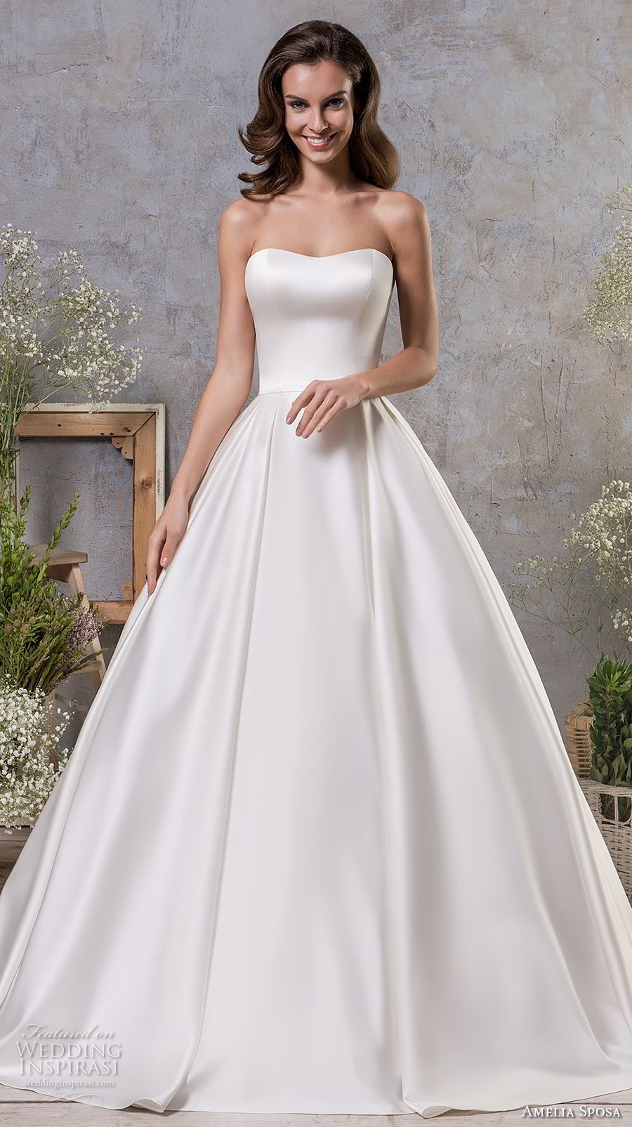 amelia sposa fall 2018 bridal strapless semi sweetheart neckline clean simple bodice princess ball gown a  line wedding dress sweep train (10) mv