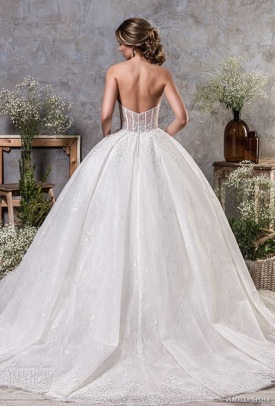 amelia sposa fall 2018 bridal strapless semi sweetheart neckline full embellishment romantic princess ball gown a  line wedding dress chapel train (18) bv