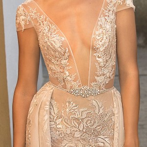 berta fall 2018 bridal cap sleeves deep plunging v neck full embellishment peplum elegant sexy sheath wedding dress open back chapel train (15) zv
