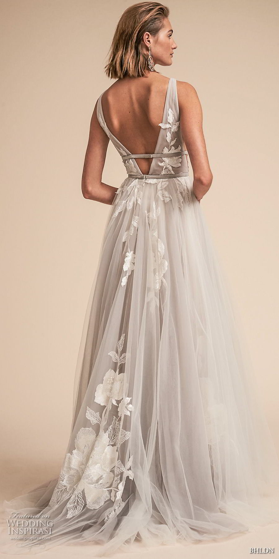 bhldn spring 2018 bridal sleeveless deep v neck light embellished bodice side open romantic soft gray a  line wedding dress open v back sweep train (19) bv 