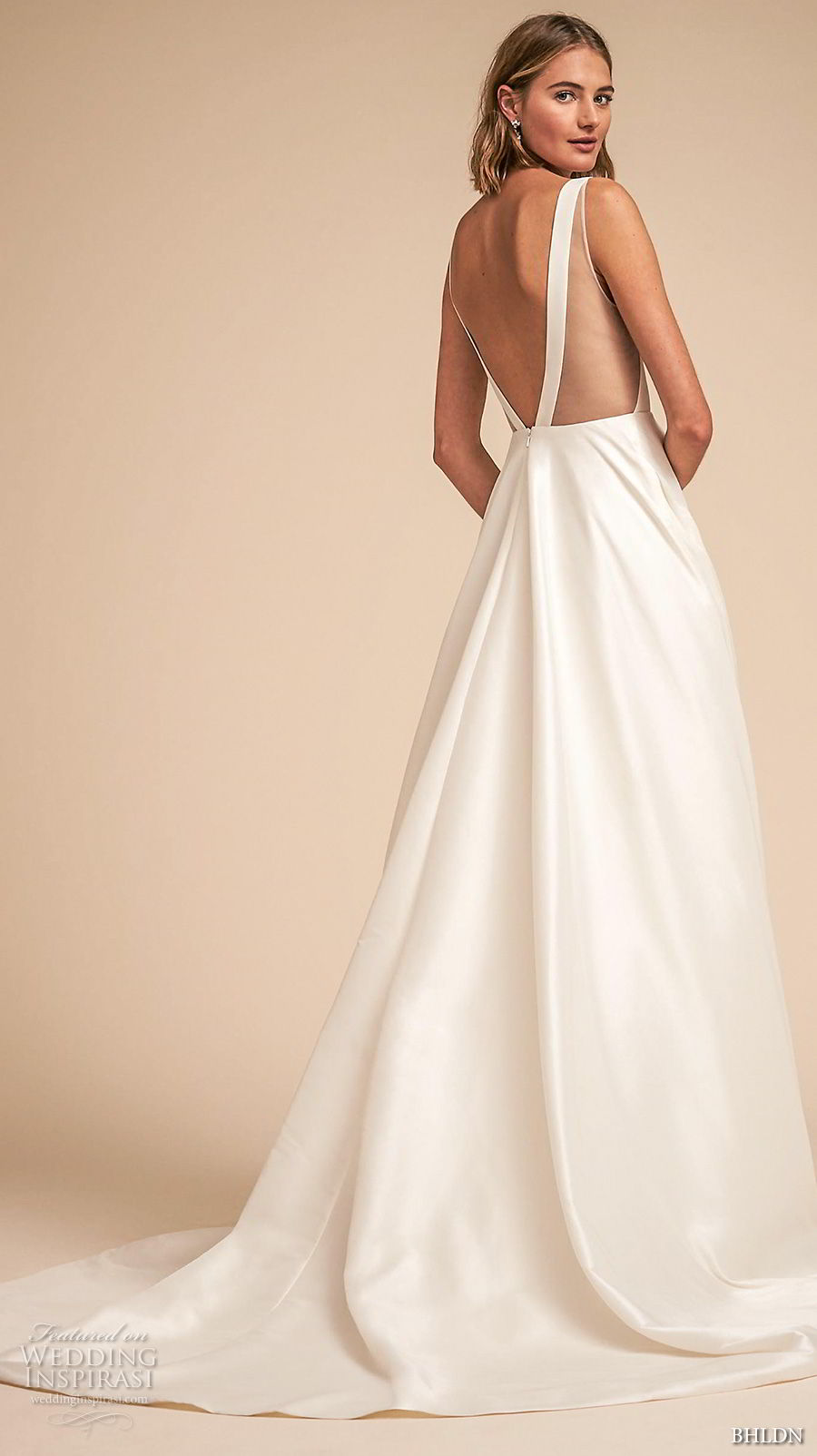 bhldn spring 2018 bridal sleeveless deep v neck simple clean a  line wedding dress open v back chapel train (16) bv