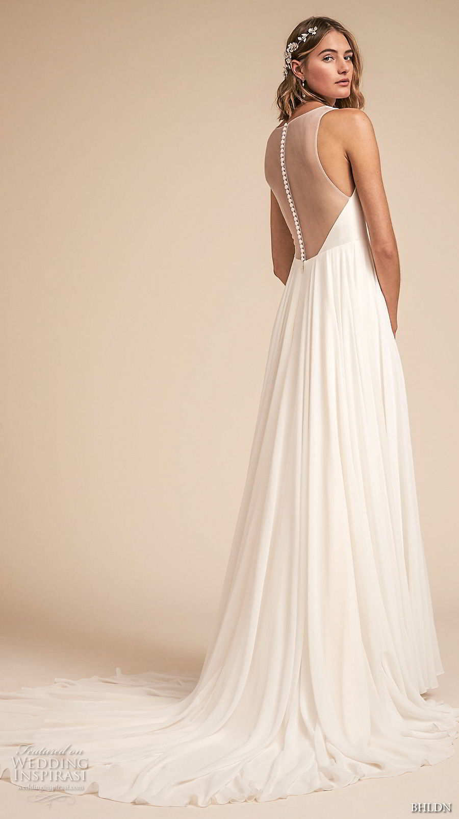 bhldn spring 2018 bridal sleeveless deep v neck simple clean bodice a  line wedding dress sheer button back chapel train (21) bv