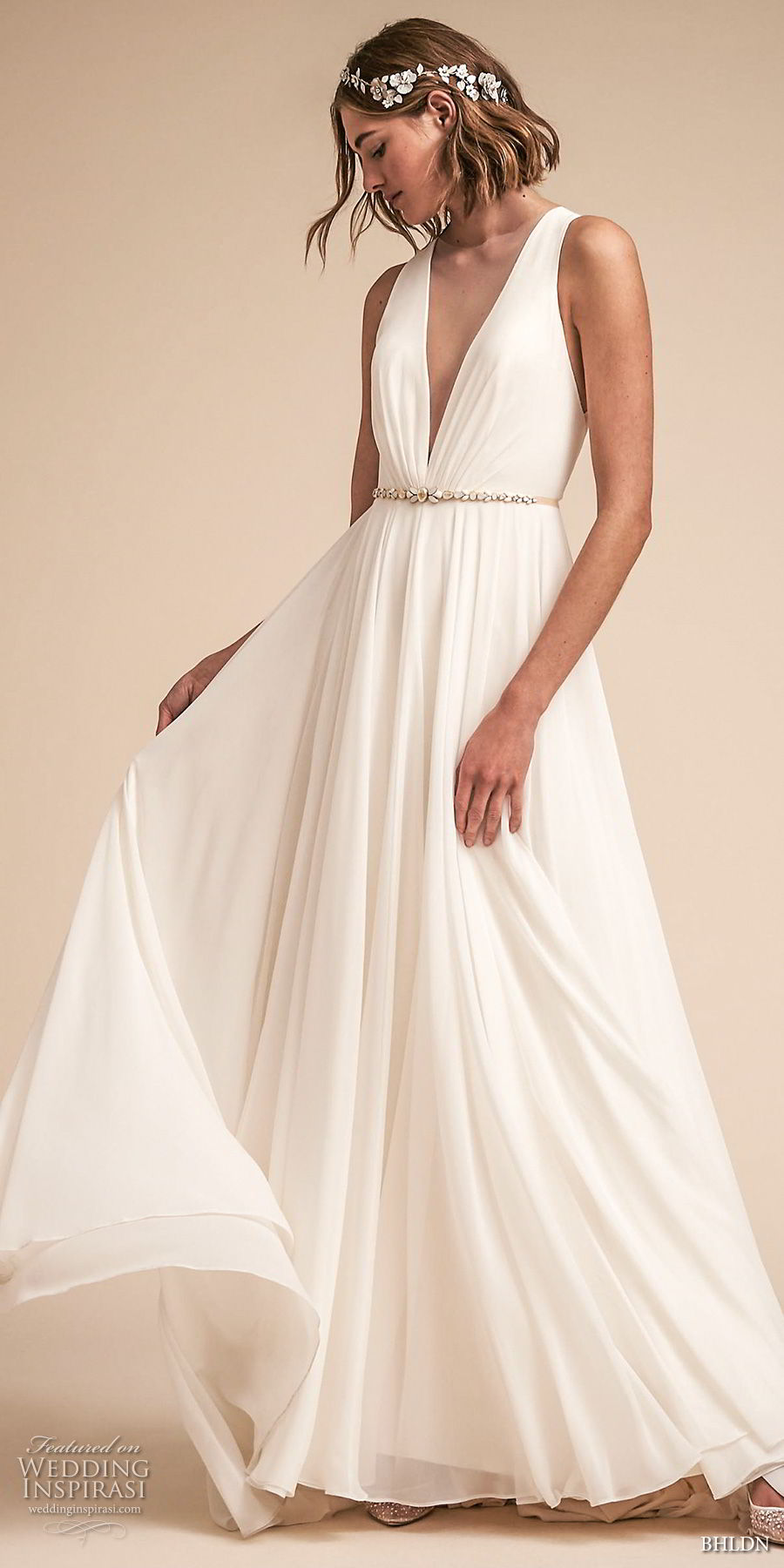 bhldn spring 2018 bridal sleeveless deep v neck simple clean bodice a  line wedding dress sheer button back chapel train (21) mv