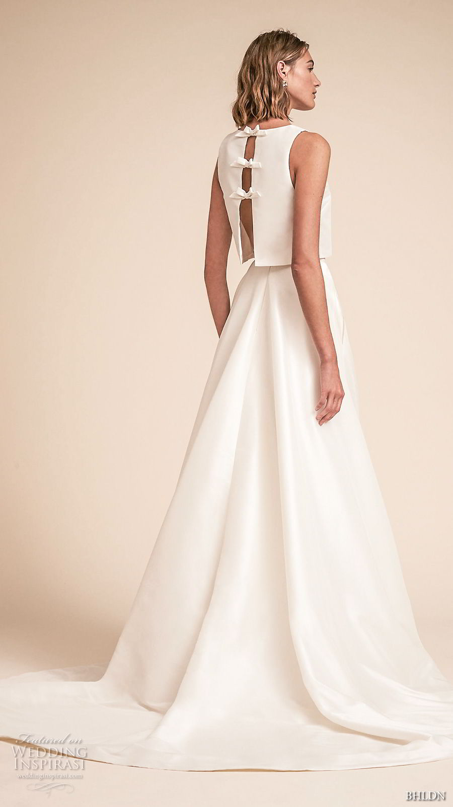 bhldn spring 2018 bridal sleeveless jewel neck simple clean bodice crop top a  line wedding dress sweep train (11) bv