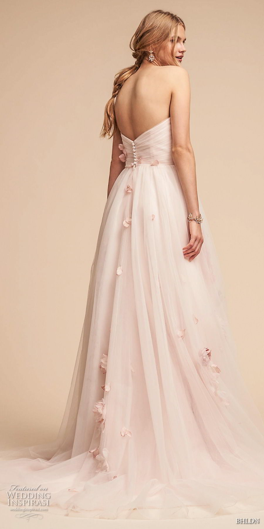 bhldn spring 2018 bridal strapless sweetheart neckine wrap over ruched bodice light embellishment romantic pink a  line wedding dress (20) bv