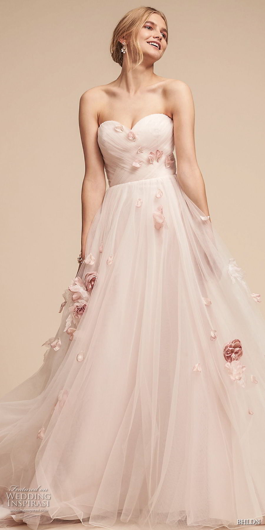 bhldn spring 2018 bridal strapless sweetheart neckine wrap over ruched bodice light embellishment romantic pink a  line wedding dress (20) mv