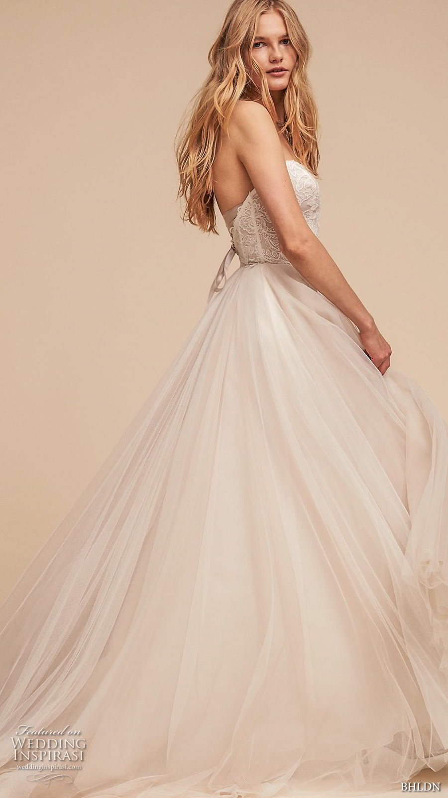 bhldn spring 2018 bridal strapless sweetheart neckline heavily embellished bodice tulle skirt romantic a  line wedding dress chapel train (3) sdv