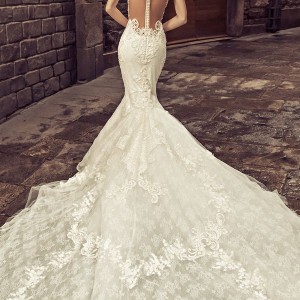 julia kontogruni 2018 bridal cap sleeves sweetheart neckline heavily embellished bodice elegant mermaid wedding dress sheer lace back royal train (2) bv