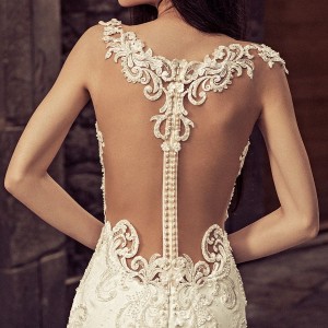 julia kontogruni 2018 bridal cap sleeves sweetheart neckline heavily embellished bodice elegant mermaid wedding dress sheer lace back royal train (2) zbv