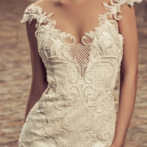 julia kontogruni 2018 bridal cap sleeves sweetheart neckline heavily embellished bodice elegant mermaid wedding dress sheer lace back royal train (2) zv