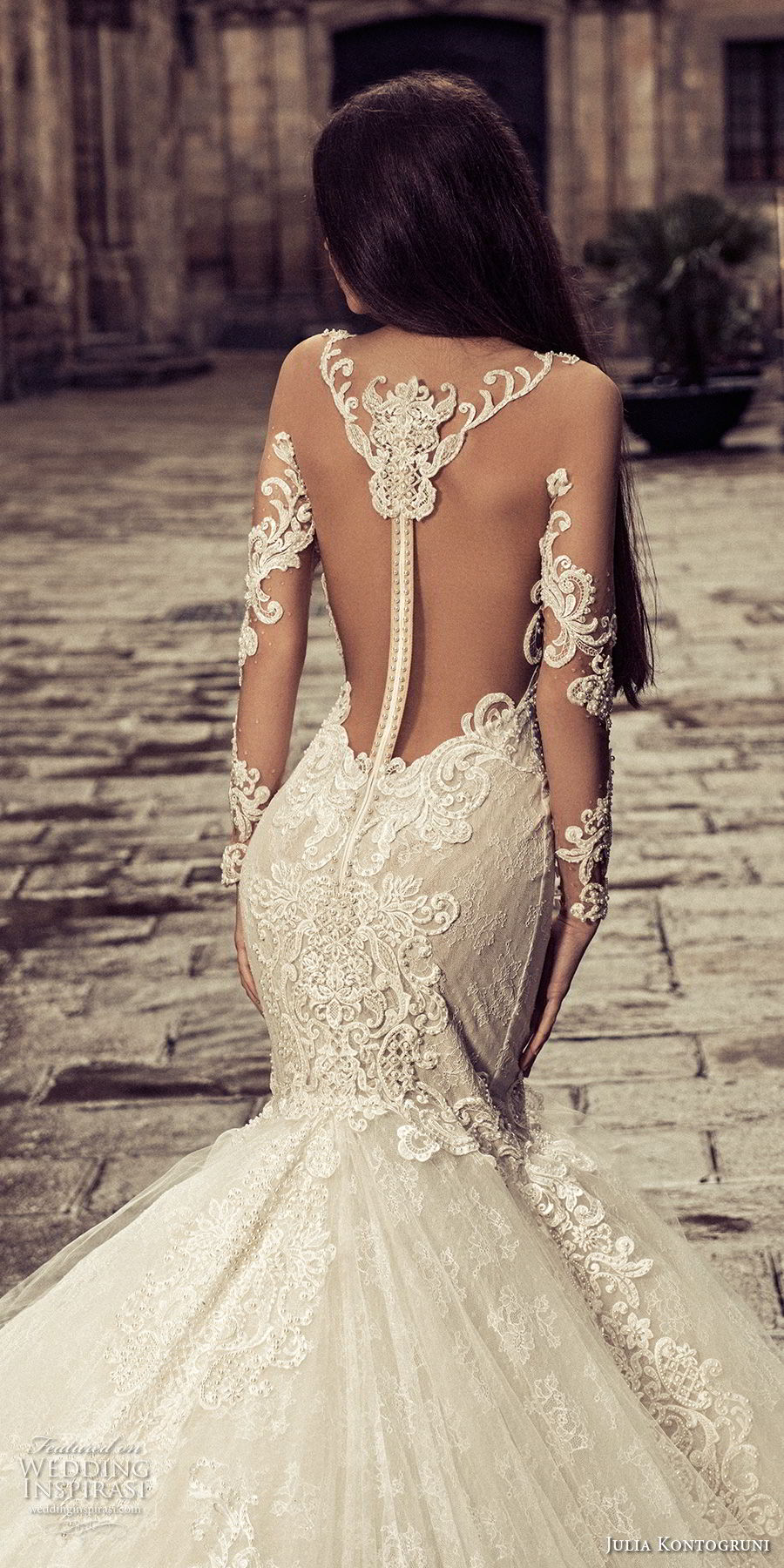 julia kontogruni 2018 bridal long sleeves deep plunging sweetheart neckline full embellishment elegant glamorous mermaid wedding dress sheer button back royal train (5) zbv